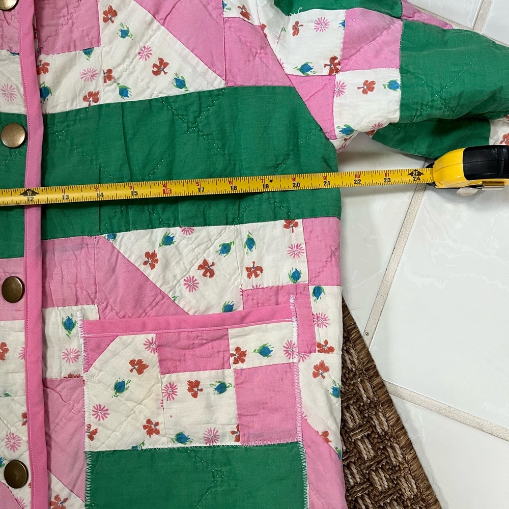 Handmade Patchwork Quilt Jacket Coat Pink Green Jacobs Ladder Medium - Picture 6 of 7